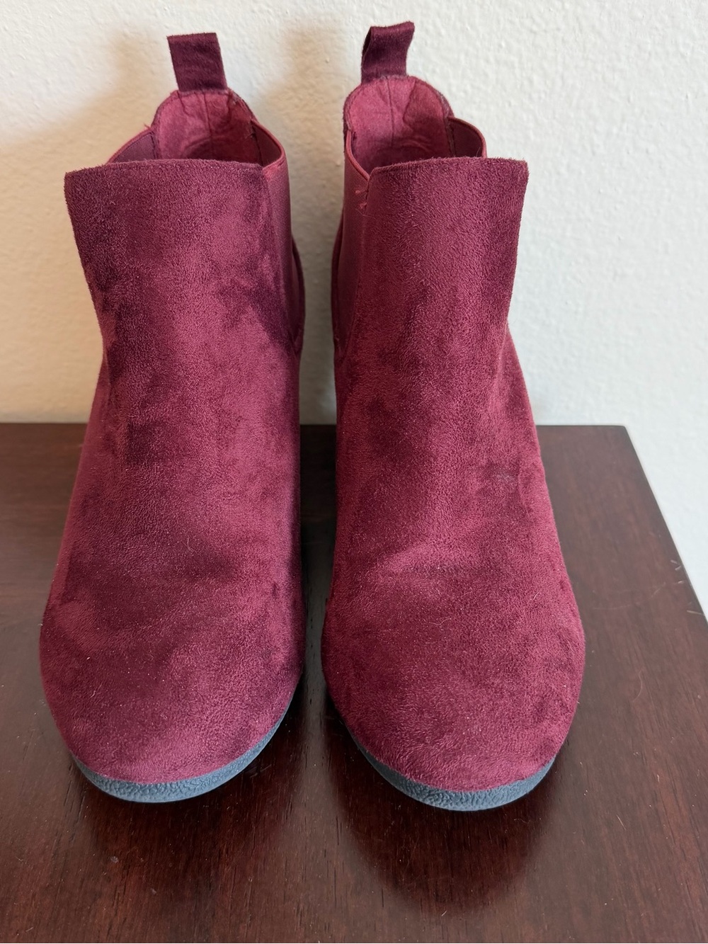 Maurices Wine Suede Ankle Booties